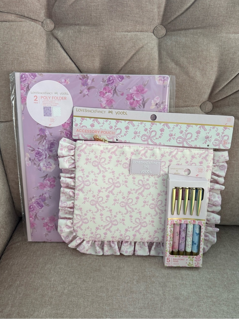 🎀LoveShackFancy xTarget Yoobi BUNDLE 5 Pk Pens, 2 Polyfolders, Accessory Case